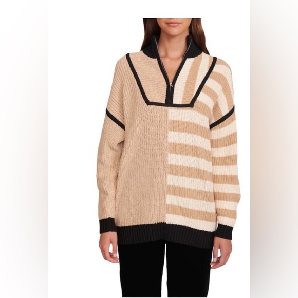 STAUD Sweaters - STAUD Women's Tan and Black Zip-Up Oversized Sweater
